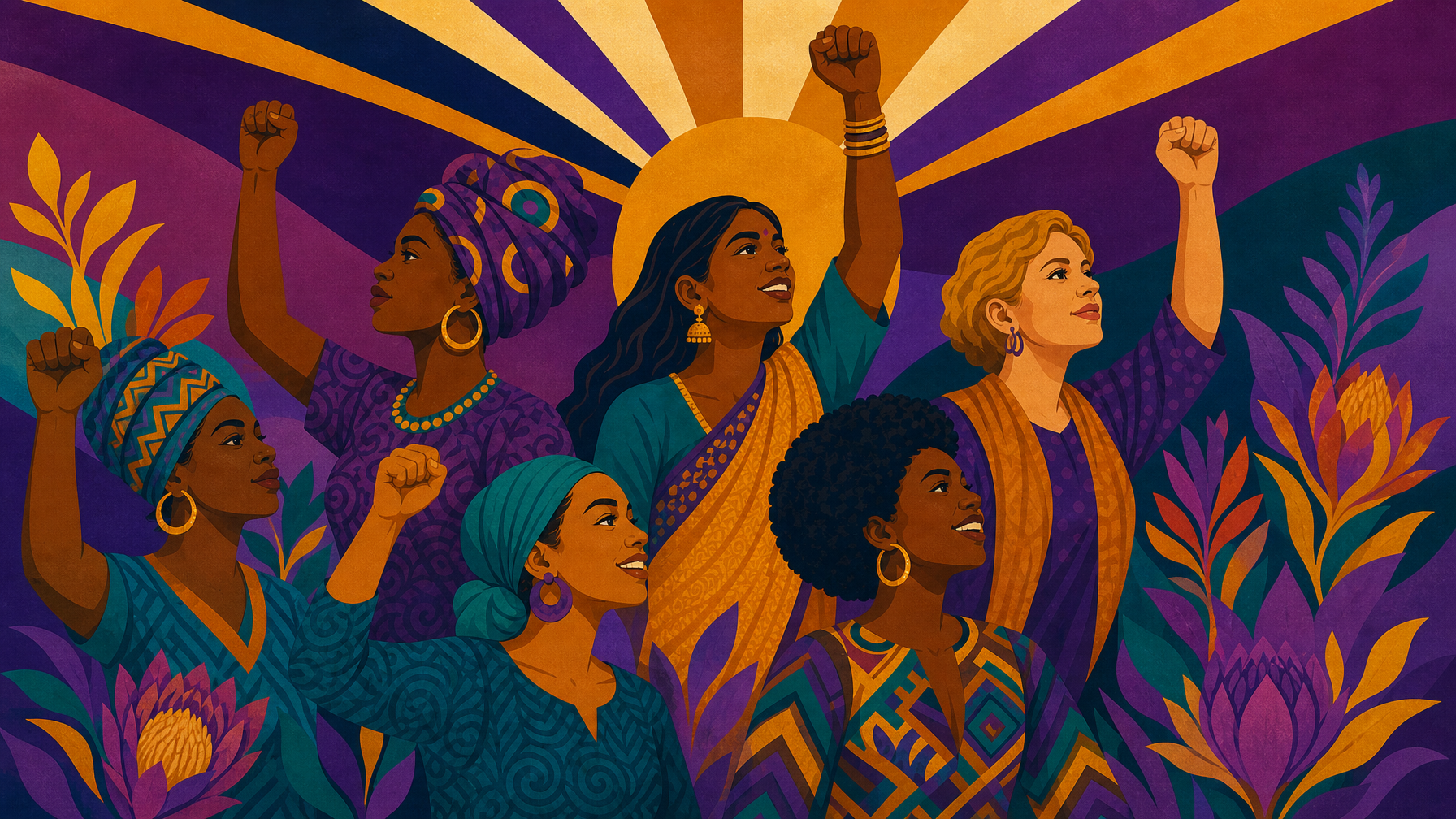 Diverse South African women celebrating Women's Day in bold colours
