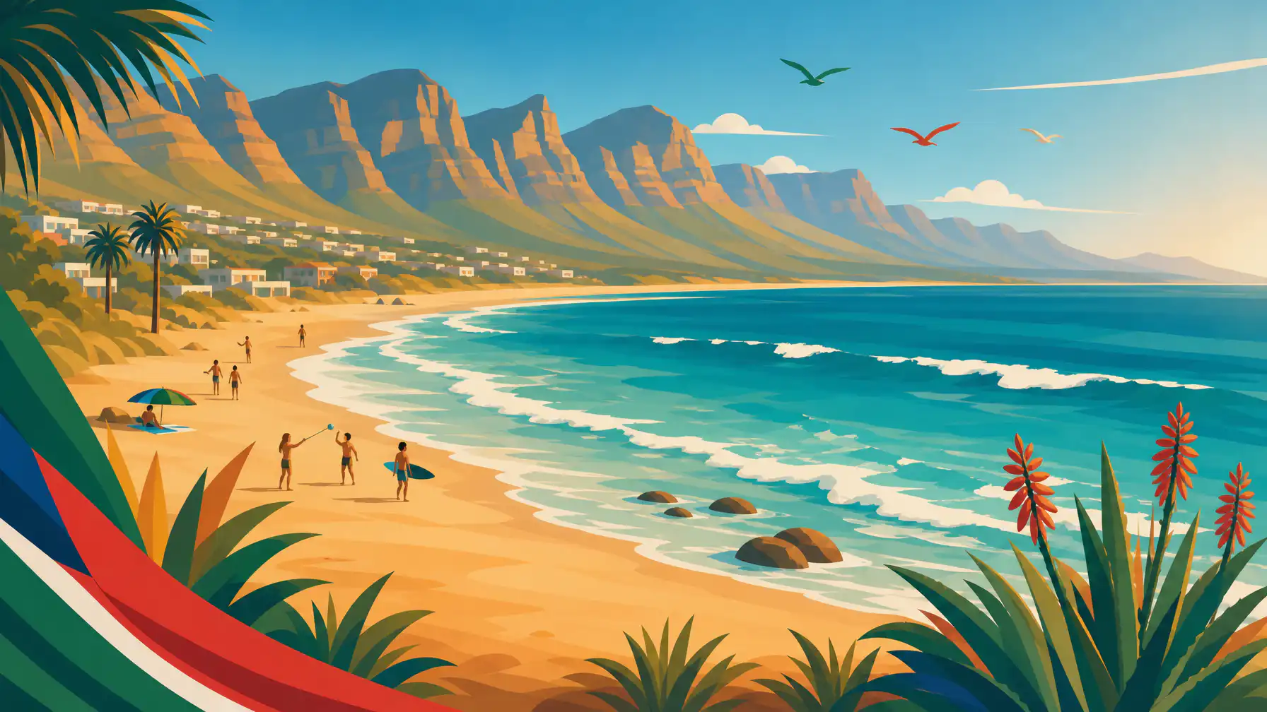 South African summer beach with golden sand and turquoise ocean
